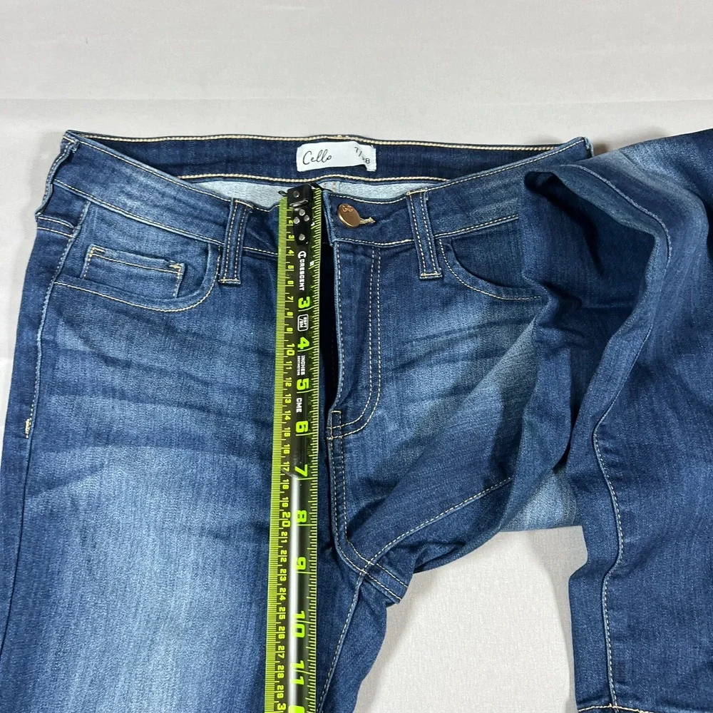 Cello Skinny Jeans Womens 7x28 Blue Whiskered Denim Cotton Medium Wash Mid Rise